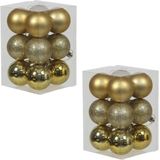 24x Gouden kunststof kerstballen 6 cm - Glans/mat/glitter - Onbreekbare plastic kerstballen goud