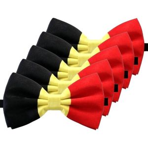 5x Zwart/geel/rood verkleed vlinderstrikjes 12 cm voor dames/heren - Belgie thema verkleedaccessoires/feestartikelen - Vlinderstrikken/vlinderdassen met elastieken sluiting