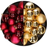 Kerstversiering kunststof kerstballen kleuren mix donkerrood/goud 4-6-8 cm pakket van 68x stuks