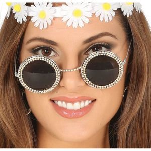 Toppers Hippie/flower power verkleed zonnebril - sixties zonnebril met ronde glazen