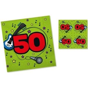 20x Servetten 50 jaar groen/rood 33 x 33 cm ? Feest tafeldecoratie servetjes - Verjaardag thema papieren tafeldecoraties