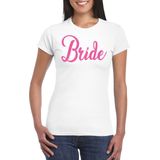 Bellatio Decorations Vrijgezellenfeest T-shirt voor dames - bride - wit - roze glitter - bruiloft