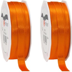 2x Luxe Hobby/decoratie oranje satijnen sierlinten 1 cm/10 mm x 25 meter- Luxe kwaliteit - Cadeaulint satijnlint/ribbon