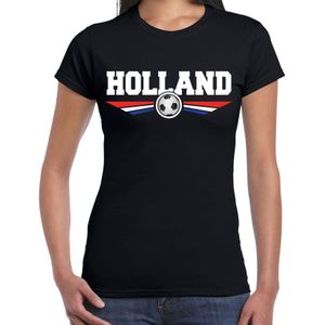 Holland landen / voetbal t-shirt met wapen in de kleuren van de Nederlandse vlag - zwart - dames - Holland landen shirt / kleding - EK / WK / voetbal shirt