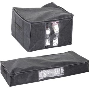 Set van 2x dekbed/kussen opberghoezen grijs met vacuumzak - 40 x 40 x 25 cm en 100 x 45 x 15 cm