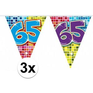 3x Mini vlaggenlijn / slinger - verjaardag 65  jaar - 300 cm