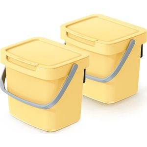 Keden GFT aanrecht afvalbak - 2x - geel - 3L - afsluitbaar - 19 x 17 x 15 cm - klepje/hengsel - afval scheiden