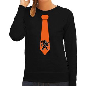 Zwarte fan sweater voor dames - oranje leeuw stropdas - Holland / Nederland supporter - EK/ WK trui / outfit