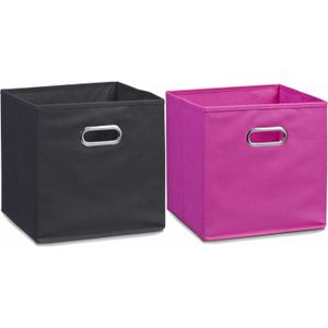 Set van 4x stuks opbergmanden/kastmanden 28 x 28 cm zwart en roze - Van beide kleuren 2x stuks