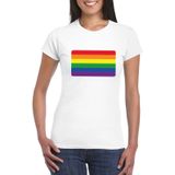 Gay pride t-shirt met Regenboog vlag wit dames