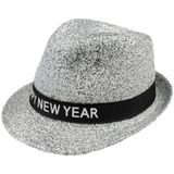 Boland - Happy New Year - glitters verkleed hoedje zilver - 2x stuks