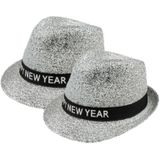 Boland - Happy New Year - glitters verkleed hoedje zilver - 2x stuks