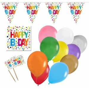 Happy Birthday verjaardag versieringen pakket voor elke leeftijd - Ballonnen/vlaggetjes/servetten/prikkertjes - Kamer versieren!