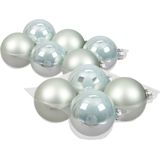 20x stuks glazen kerstballen mintgroen (oyster grey) 8 en 10 cm mat/glans - Kerstversiering/kerstboomversiering