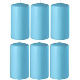 8x Turquoise cilinderkaarsen/stompkaarsen 6 x 12 cm 45 branduren - Geurloze kaarsen turquoise - Woondecoraties