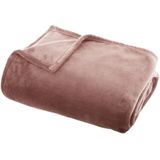 Fleece deken/plaid Oud Roze 125 x 150 cm en een warmwater kruik 2 liter