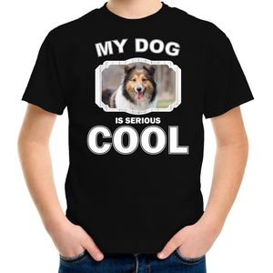 Sheltie honden t-shirt my dog is serious cool zwart - kinderen - Shetland sheepdogs liefhebber cadeau shirt - kinderkleding / kleding