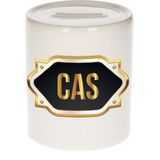 Cas naam cadeau spaarpot met gouden embleem - kado verjaardag/ vaderdag/ pensioen/ geslaagd/ bedankt