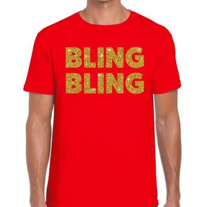 Bling Bling glitter tekst t-shirt rood heren - heren shirt Bling Bling