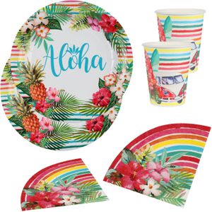 Hawaii thema feest wegwerp servies set - 20x bordjes en bekers / 20x servetten