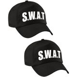 2x stuks zwarte SWAT team politie agent verkleed pet / baseball cap voor jongens en meisjes - verkleedhoofddeksel