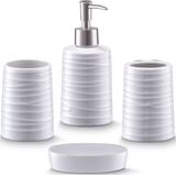 Zeller badkamer accessoires set 5-delig - keramiek - wit - wave relief