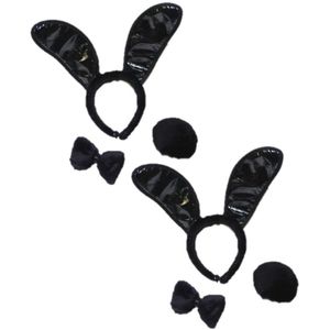 3x stuks zwart bunny verkleed setje 3-delig voor dames - konijnen oortjes/staart en strikje
