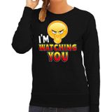 Funny emoticon sweater I am watching you zwart voor dames - Fun / cadeau trui