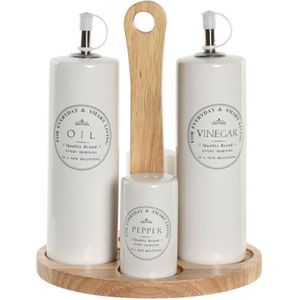 Items Azijn/Olie flessen tafelset - met peper/zout vaatjes - keramiek/bamboe - wit - modern/design