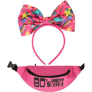 Foute 80s/90s party verkleed set - dames - diadeem en heuptasje - jaren 80/90 verkleed accessoires