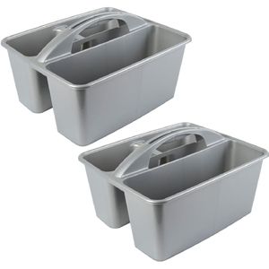 Set van 2x stuks grijze opbergboxen/opbergdozen met handvat 6 liter kunststof - 31 x 26,5 x 18 cm - Bakken voor schoonmaakspullen