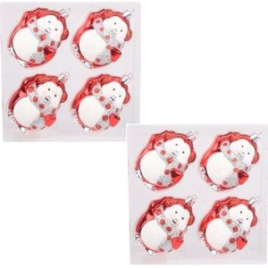 8x Kerstversiering pinguin kerstballen rood/wit - kunststof/plastic