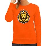 Leeuwenkop met kroon Koningsdag sweater - oranje - dames - EK/ WK/ oranje fan trui / kleding / outfit