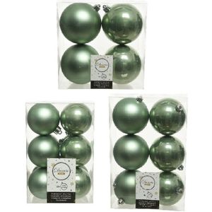 Kerstversiering kunststof kerstballen salie groen 6-8-10 cm pakket van 44x stuks - Kerstboomversiering