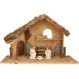 Complete kerststal met 3x st kerststal beelden - 50 x 23 x 31 cm -hout/polyresin