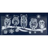 2x Kerst raamversiering raamstickers witte glitter uilen 23 x 49 cm - Raamversiering/raamdecoratie stickers