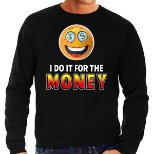 Funny emoticon sweater I do it for the money zwart voor heren - Fun / cadeau trui