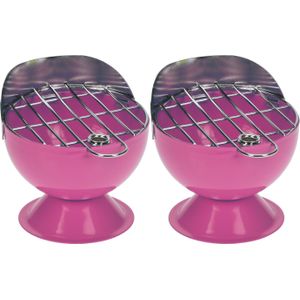 Set van 2x stuks asbak als BBQ vorm metaal 12 cm roze voor binnen/buiten