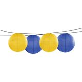 Feest/tuin versiering 4x stuks luxe bol-vorm lampionnen blauw en geel dia 35 cm