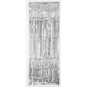 4x stuks folie deurgordijn zilver 243 x 91 cm - Feestartikelen/versiering - Tinsel deur gordijn