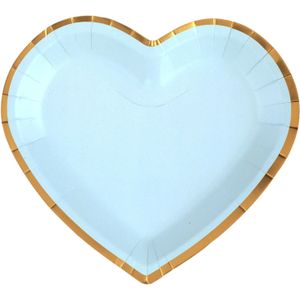 Santex wegwerpbordjes hartje - Babyshower jongen - 10x stuks - 23 cm - blauw/goud