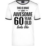 Awesome 60 year - geweldige 60 jaar wit/zwart ringer cadeau t-shirt heren -  Verjaardag cadeau