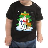 Kerst shirt / t-shirt zwart Santa/kerstman en de dierenvriendjes - voor baby / kinderen - jongen / meisje