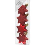 16x stuks kunststof kersthangers sterren rood 6 cm kerstornamenten - Kunststof ornamenten kerstversiering