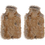 2x Kruiken met dierenvacht hoes beige bruin - 2 liter - Nepbonten warmwater kruiken - Dierenvacht