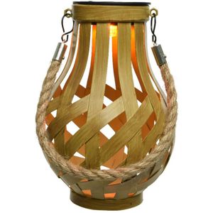 Solar Lantaarn Ijzer Goud met Vlam Effect 18,5 cm - Tuinlantaarns - Solarverlichting