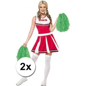 2x Stuks cheerball/pompom groen met ringgreep 28 cm - Cheerleader verkleed accessoires