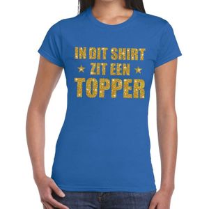 Toppers In dit shirt zit een Topper goud glitter tekst t-shirt blauw voor dames - dames Toppers shirts