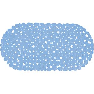 MSV Douche/bad anti-slip mat - badkamer - pvc - lichtblauw - 39 x 99 cm - zuignappen - steentjes motief