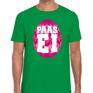 Groen Paas t-shirt met roze paasei - Pasen shirt voor heren - Pasen kleding